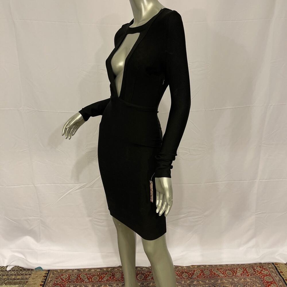 FEMME Los Angeles Black Long Sleeve Bandage Body-con  Cutout Cocktail Dress S - Picture 2 of 12
